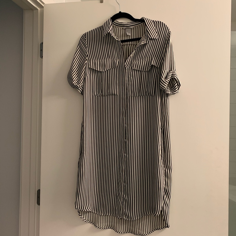 H&M roll-Cuff Striped Shirt Dress